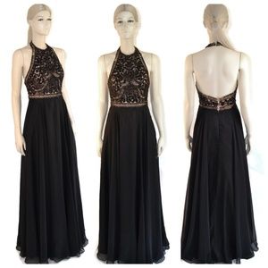 Angela & Alison Black Nude Halter Beaded 4 NWT